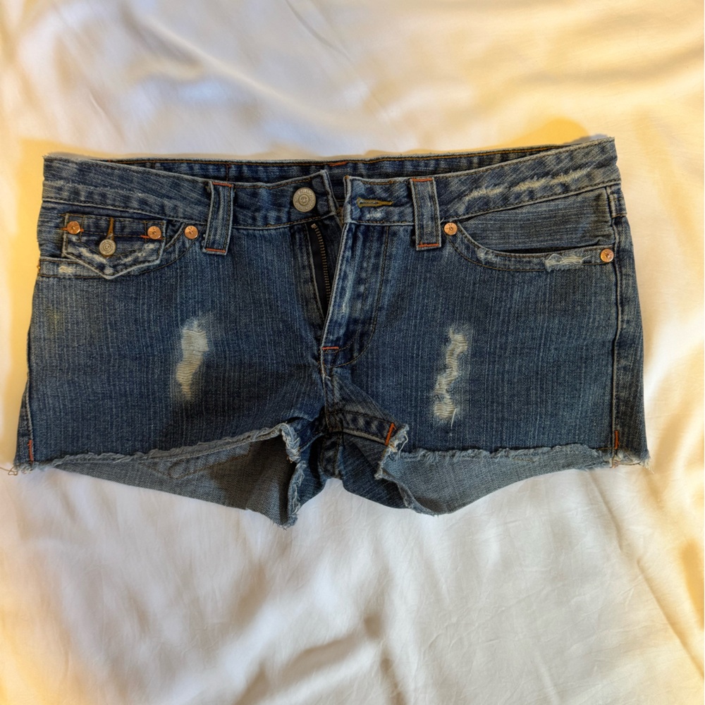 True Religion Distressed Blue Jean Shorts